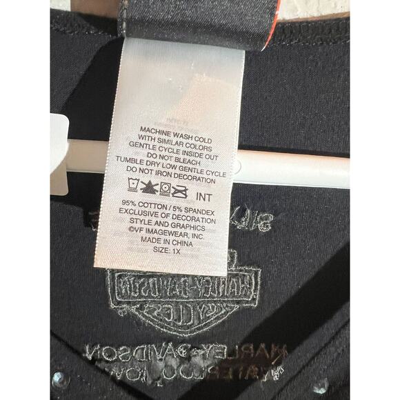 Harley Davidson Silver Eagle Waterloo Iowa Black Biker Top Embroidered Womens 1X - Picture 8 of 9